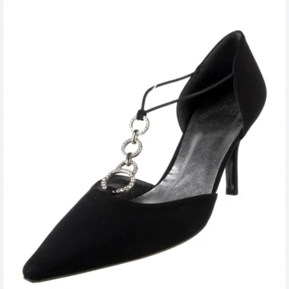 Stuart Weitzman Splendor Black Pointy Toe Rhinestone Heel Womens 10.5 M